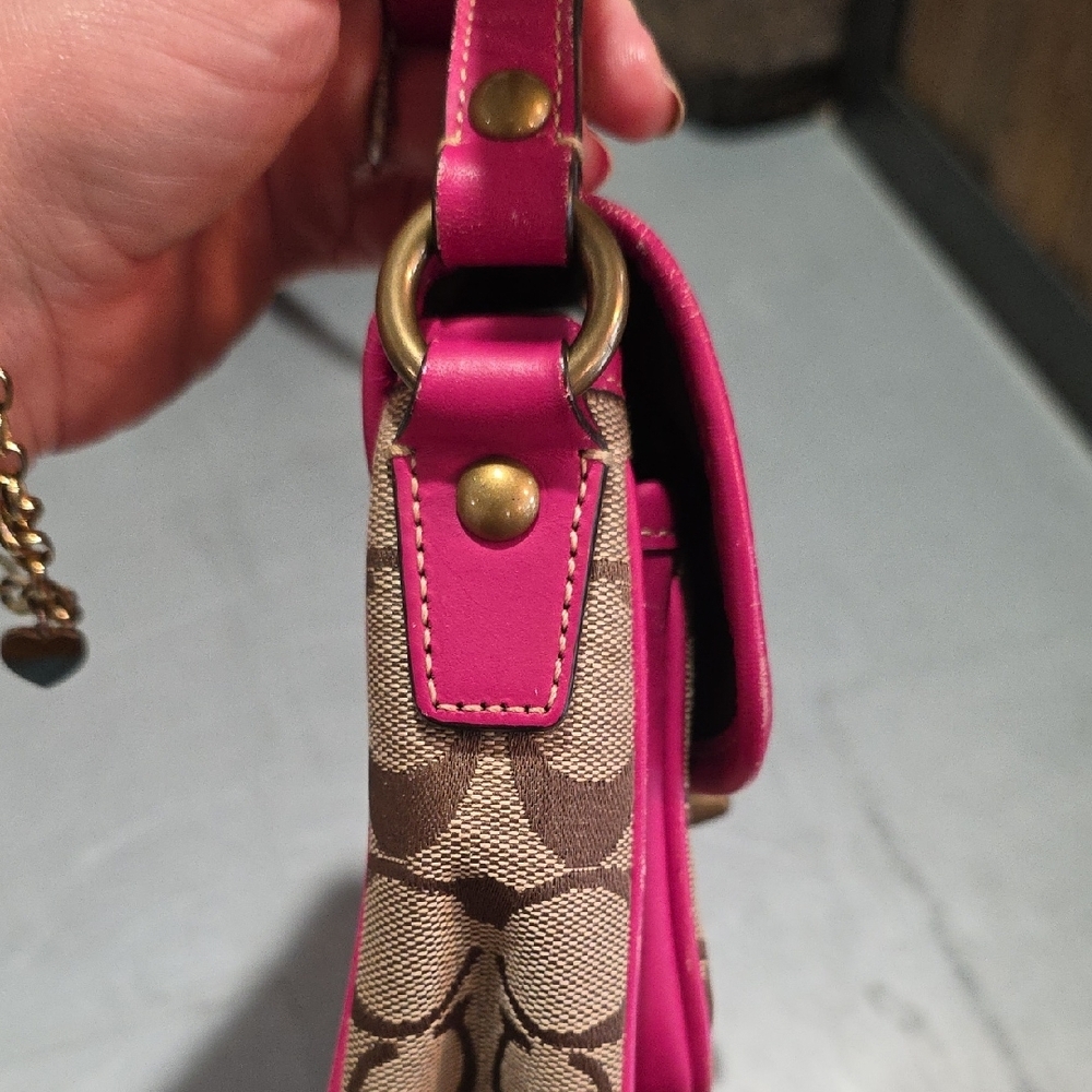 Coach Signature Crossbody Bag in Brown and Pink - Picture 10 of 11